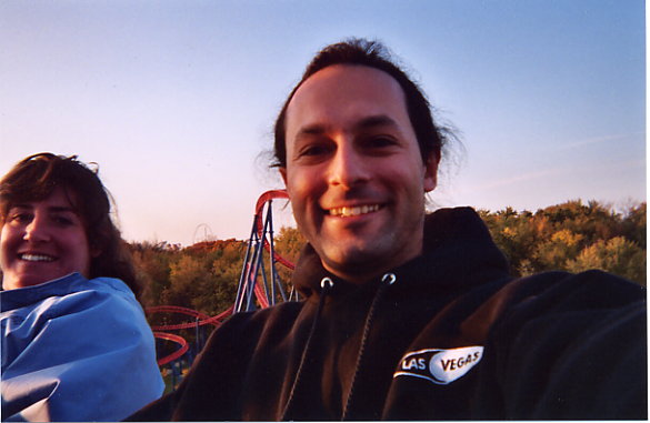 six flags new england superman ride of steel. On the Superman lift hill.